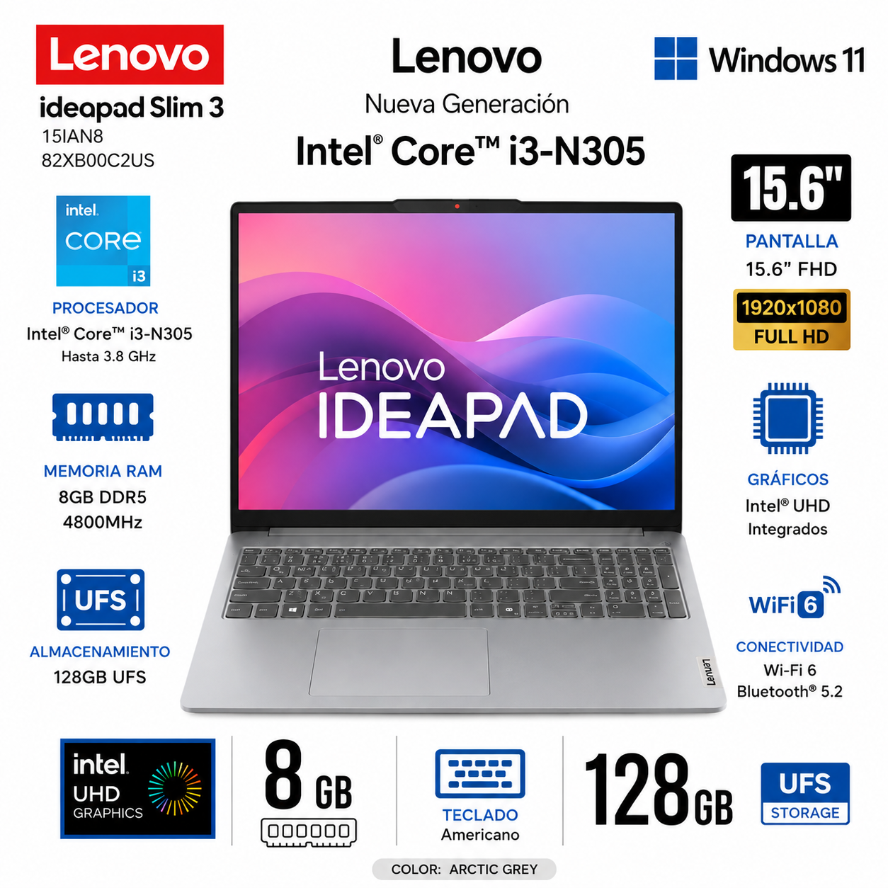 ChatGPT Image 18 ago 2026, 15_47_03 Laptop Lenovo IdeaPad Slim 3 15IAN8 (82XB00C2US) - Imagen 1
